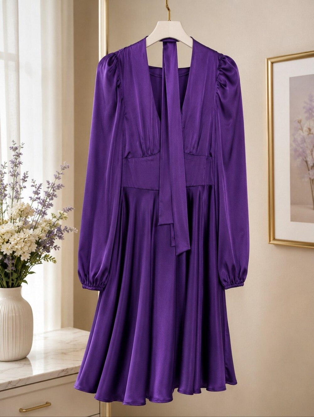 Elegant Purple Long-Sleeve Dress